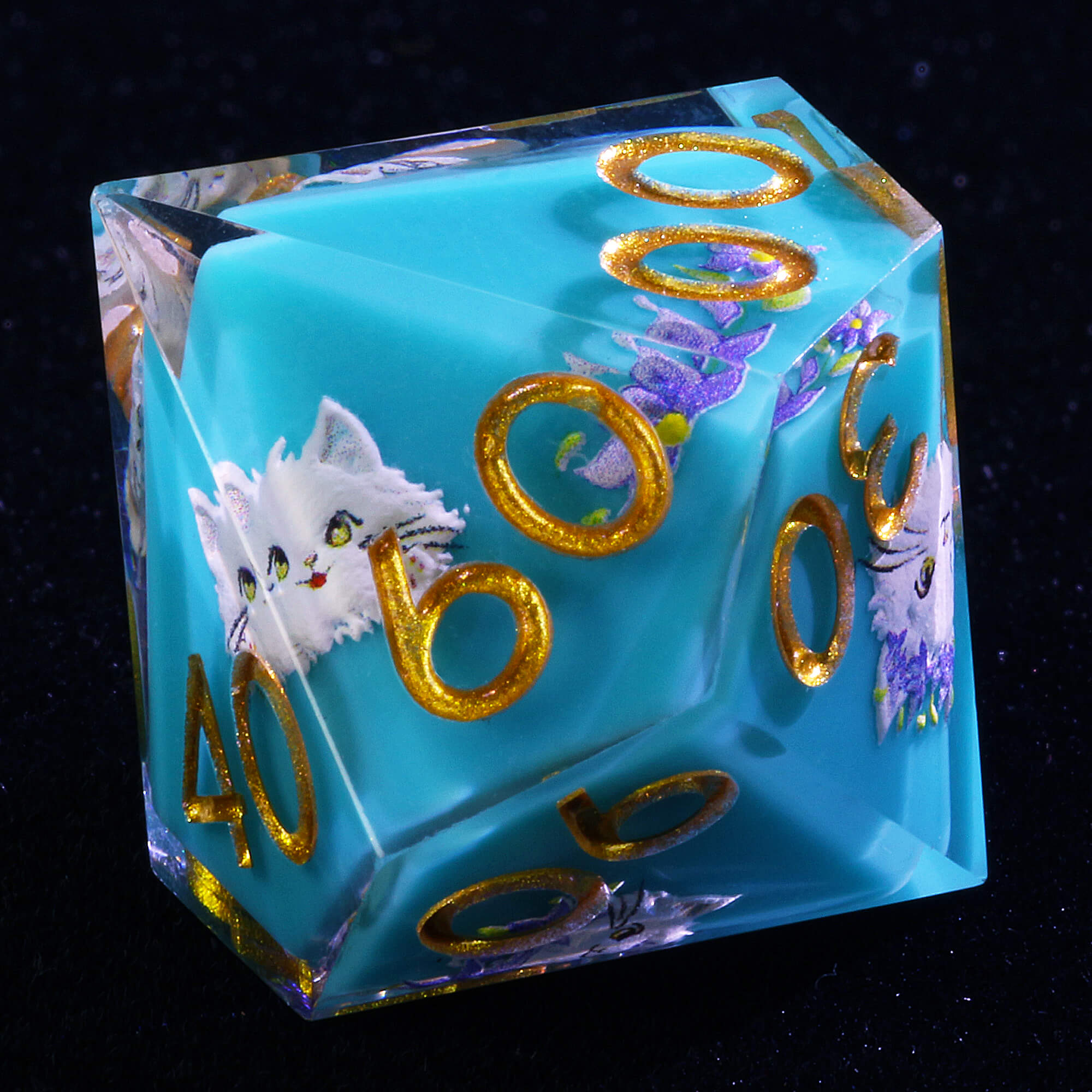 7 Piece Resin Polyhedral Dice Sets D and D Kitty Blue - Dice of Dragons