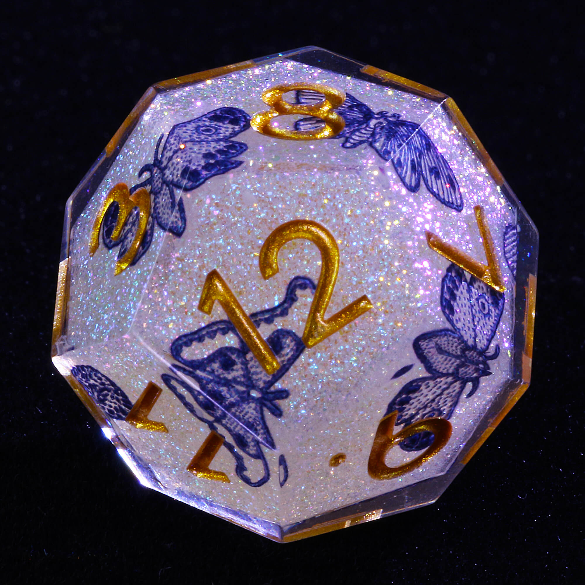 7 Piece Resin Polyhedral Dice Set D and D Blue and White Porcelain Butterfly - Dice of Dragons