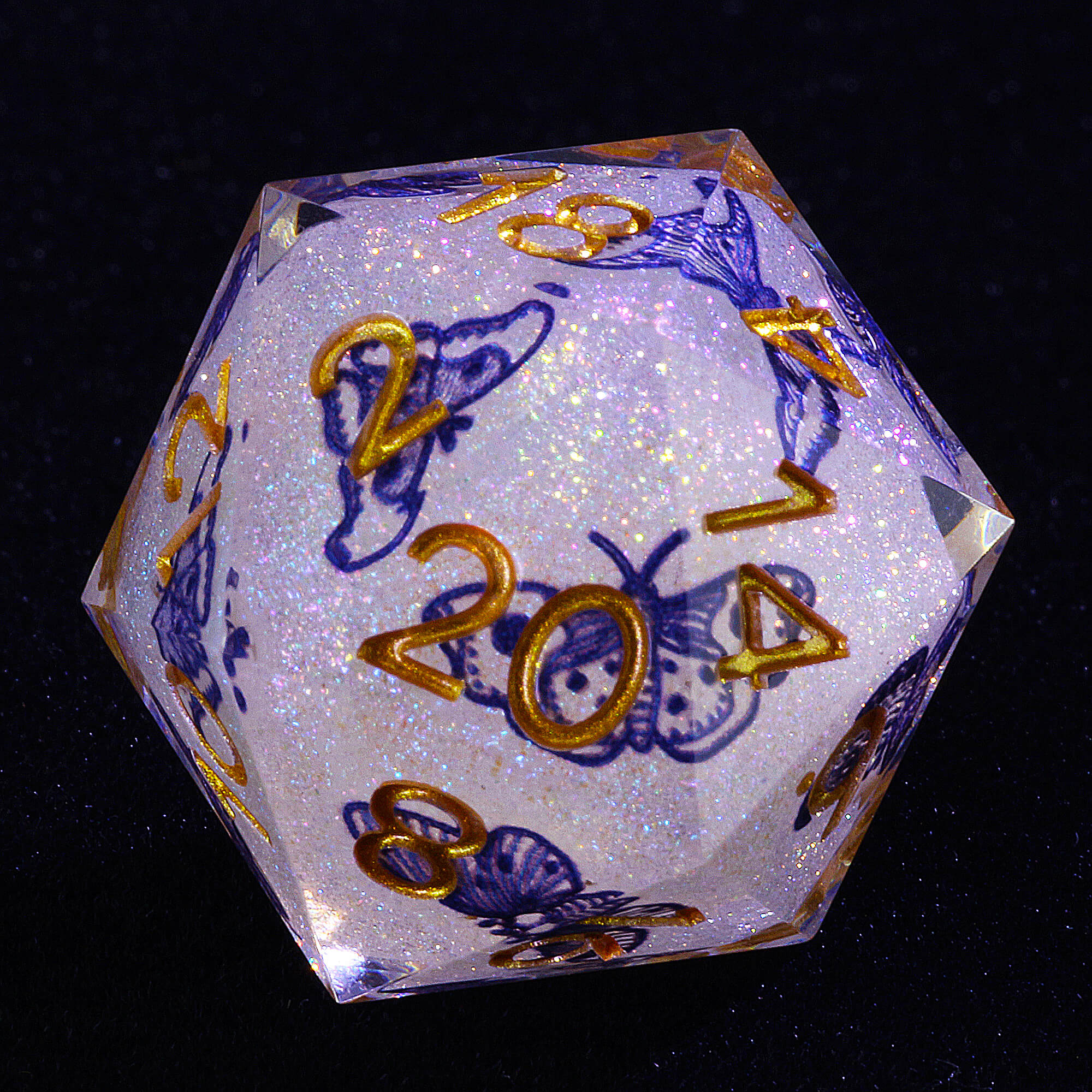 7 Piece Resin Polyhedral Dice Set D and D Blue and White Porcelain Butterfly - Dice of Dragons