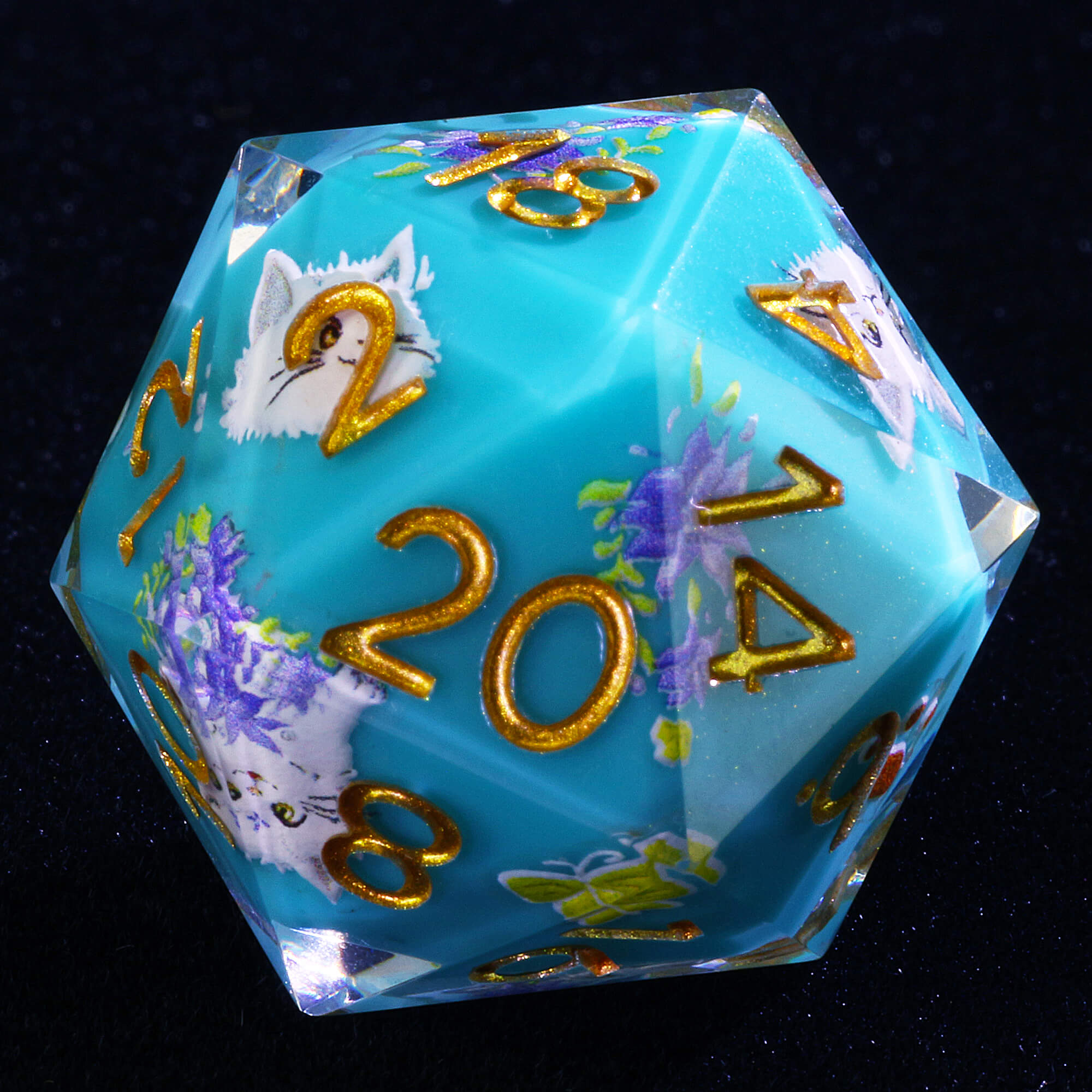 7 Piece Resin Polyhedral Dice Sets D and D Kitty Blue - Dice of Dragons