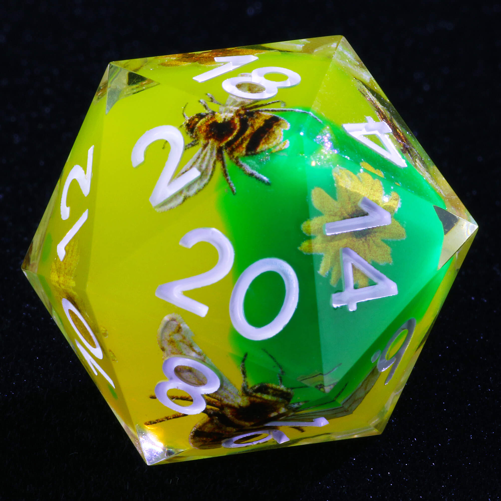 7 Piece Resin Polyhedral Dice Set D&D Bee Green - Dice of Dragons