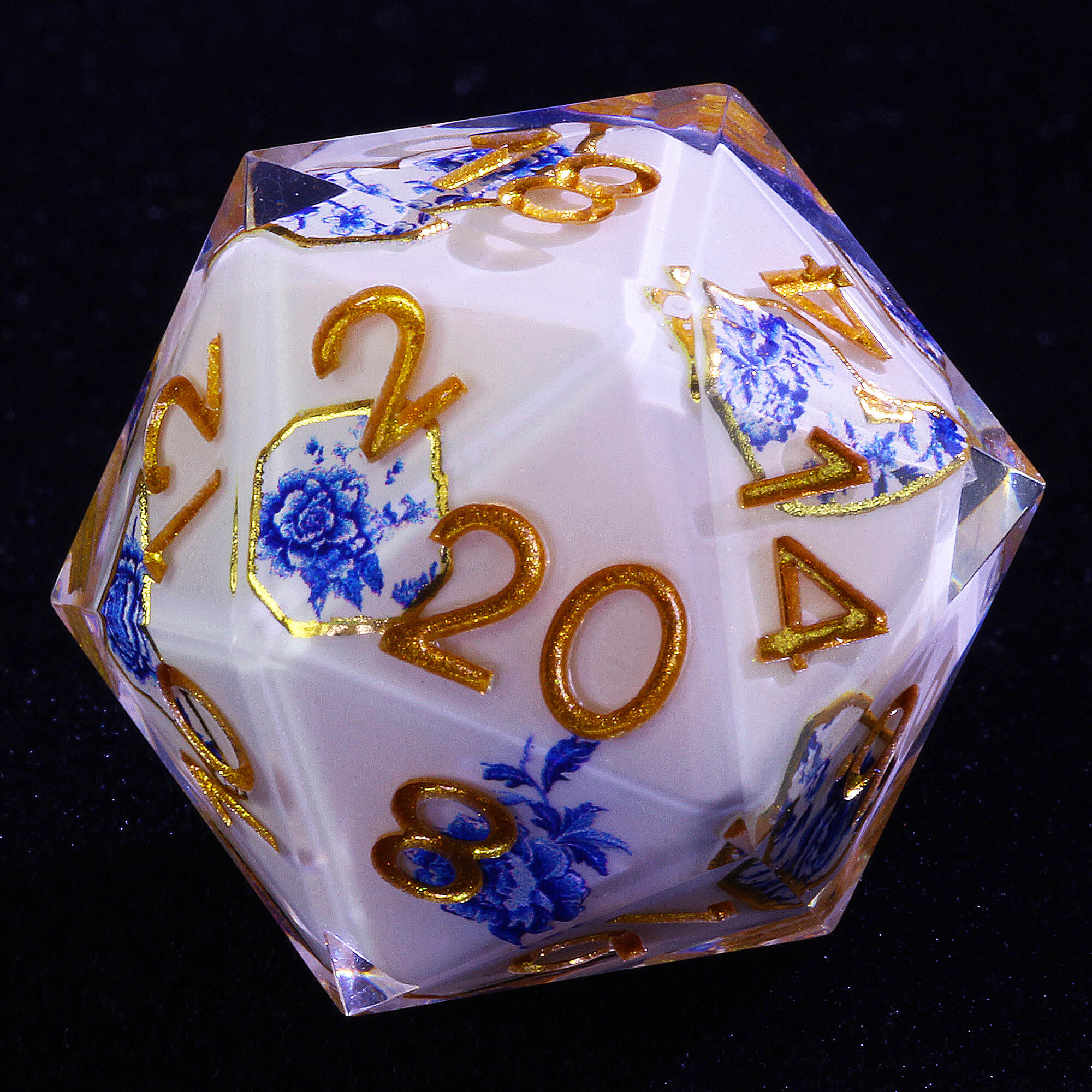 7 Piece Resin Polyhedral Dice Set DnD Blue and White Porcelain - Dice of Dragons