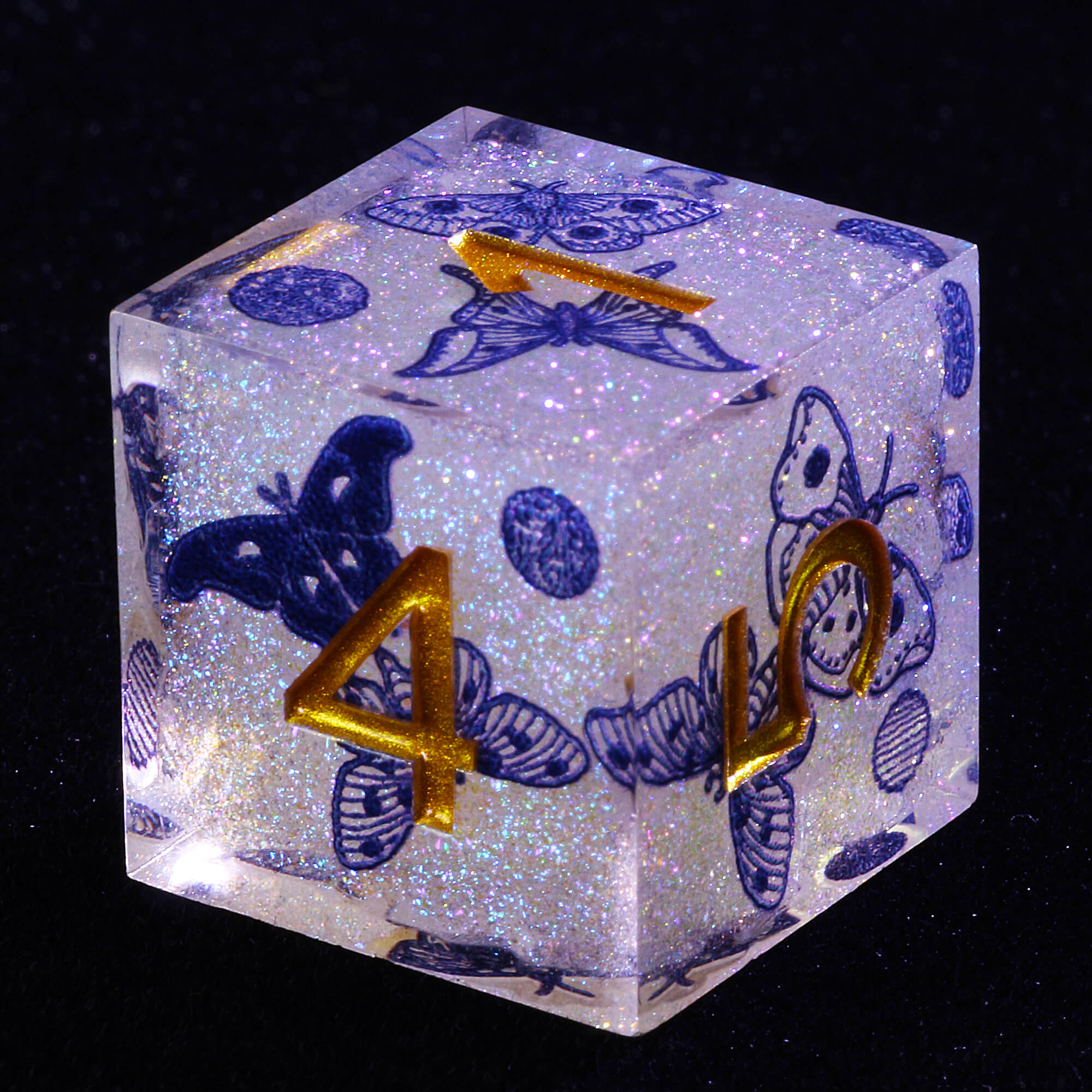 7 Piece Resin Polyhedral Dice Set D and D Blue and White Porcelain Butterfly - Dice of Dragons