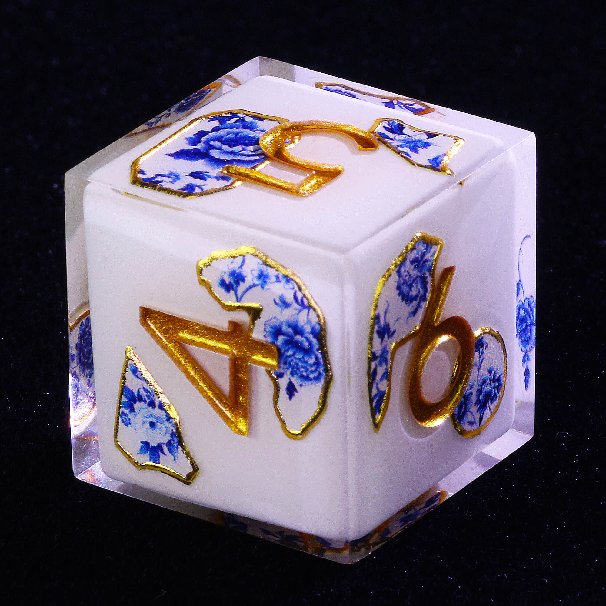 7 Piece Resin Polyhedral Dice Set DnD Blue and White Porcelain - Dice of Dragons