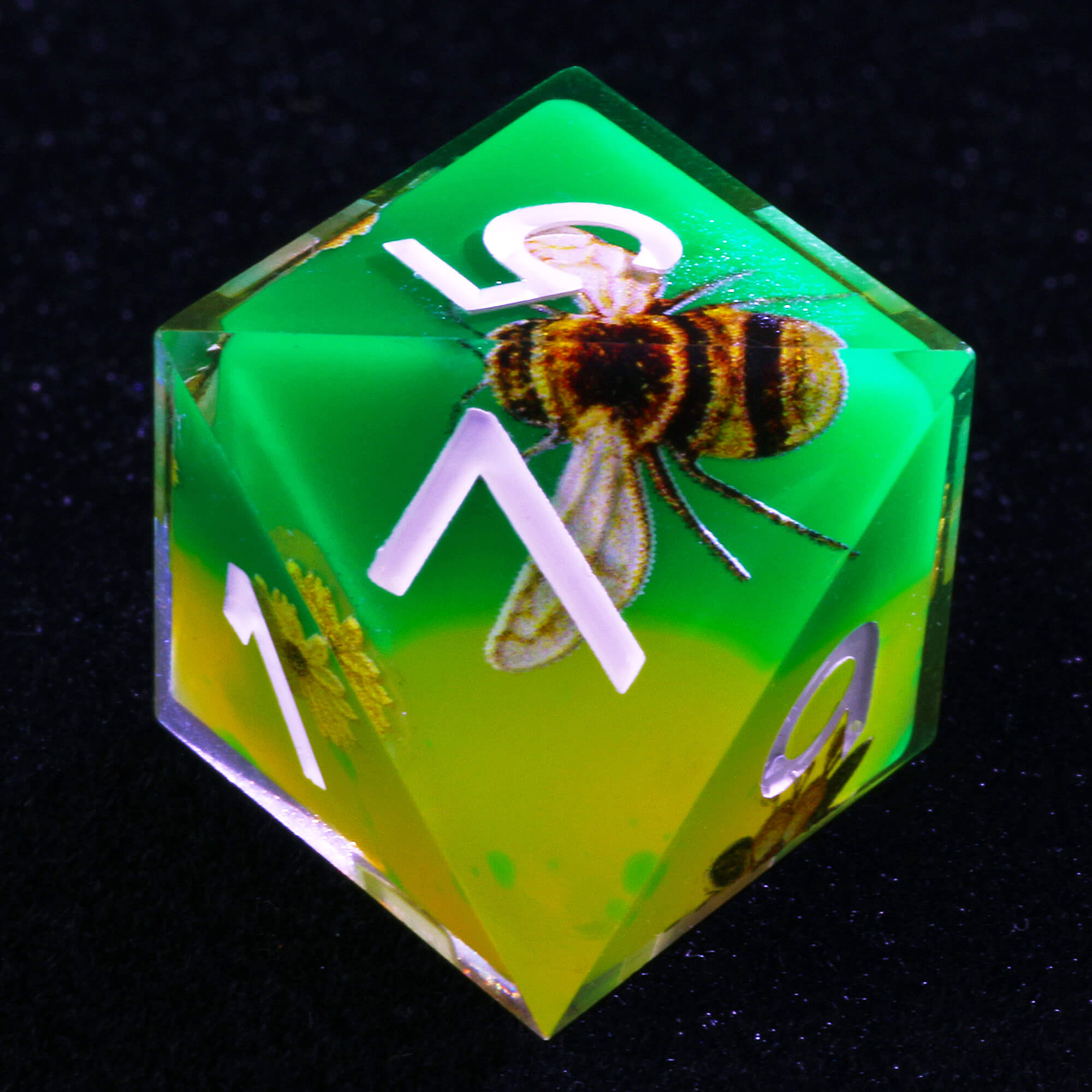 7 Piece Resin Polyhedral Dice Set D&D Bee Green - Dice of Dragons