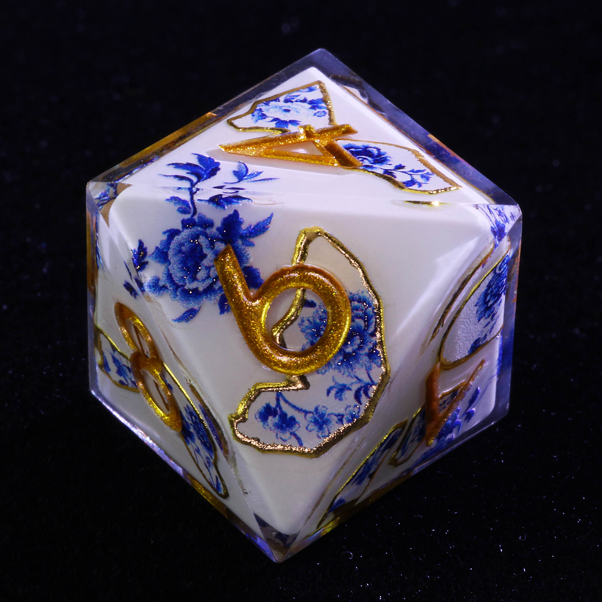 7 Piece Resin Polyhedral Dice Set DnD Blue and White Porcelain - Dice of Dragons