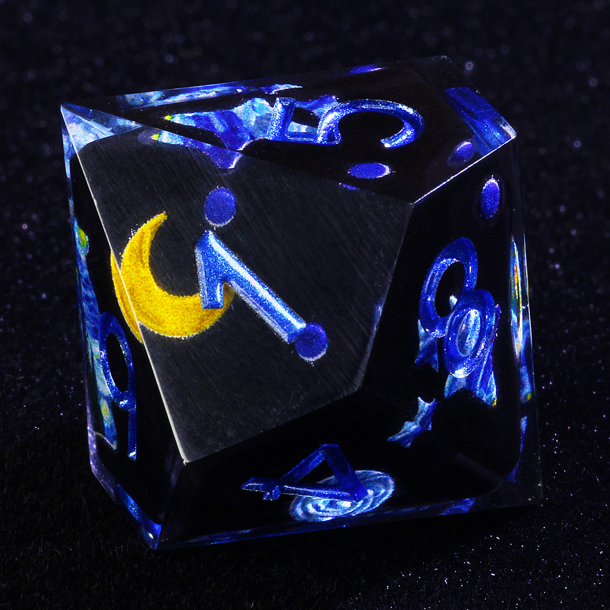 7 Piece Resin Polyhedral DD Dice Set the Starry Night-van Gogh Black - Dice of Dragons