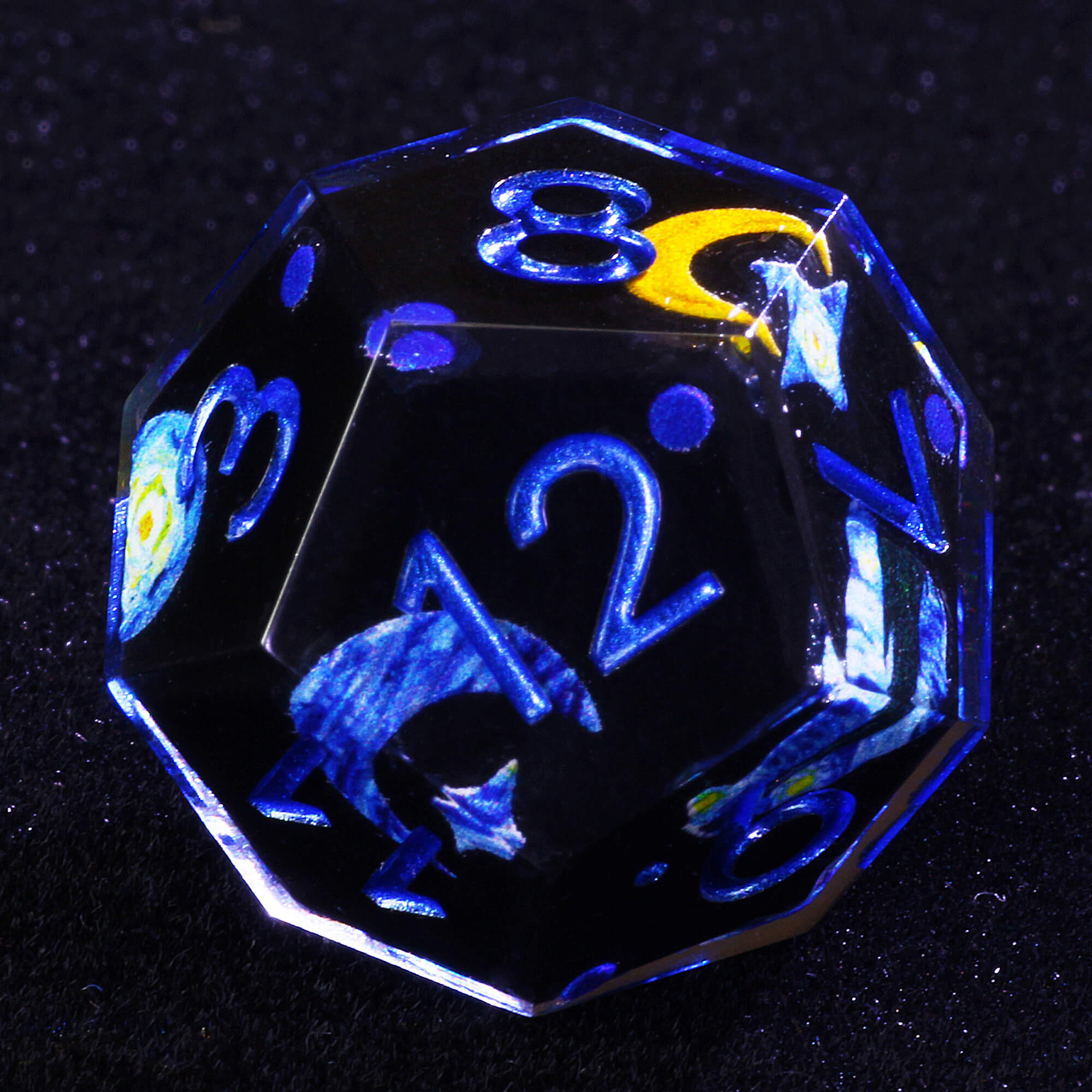 7 Piece Resin Polyhedral DD Dice Set the Starry Night-van Gogh Black - Dice of Dragons