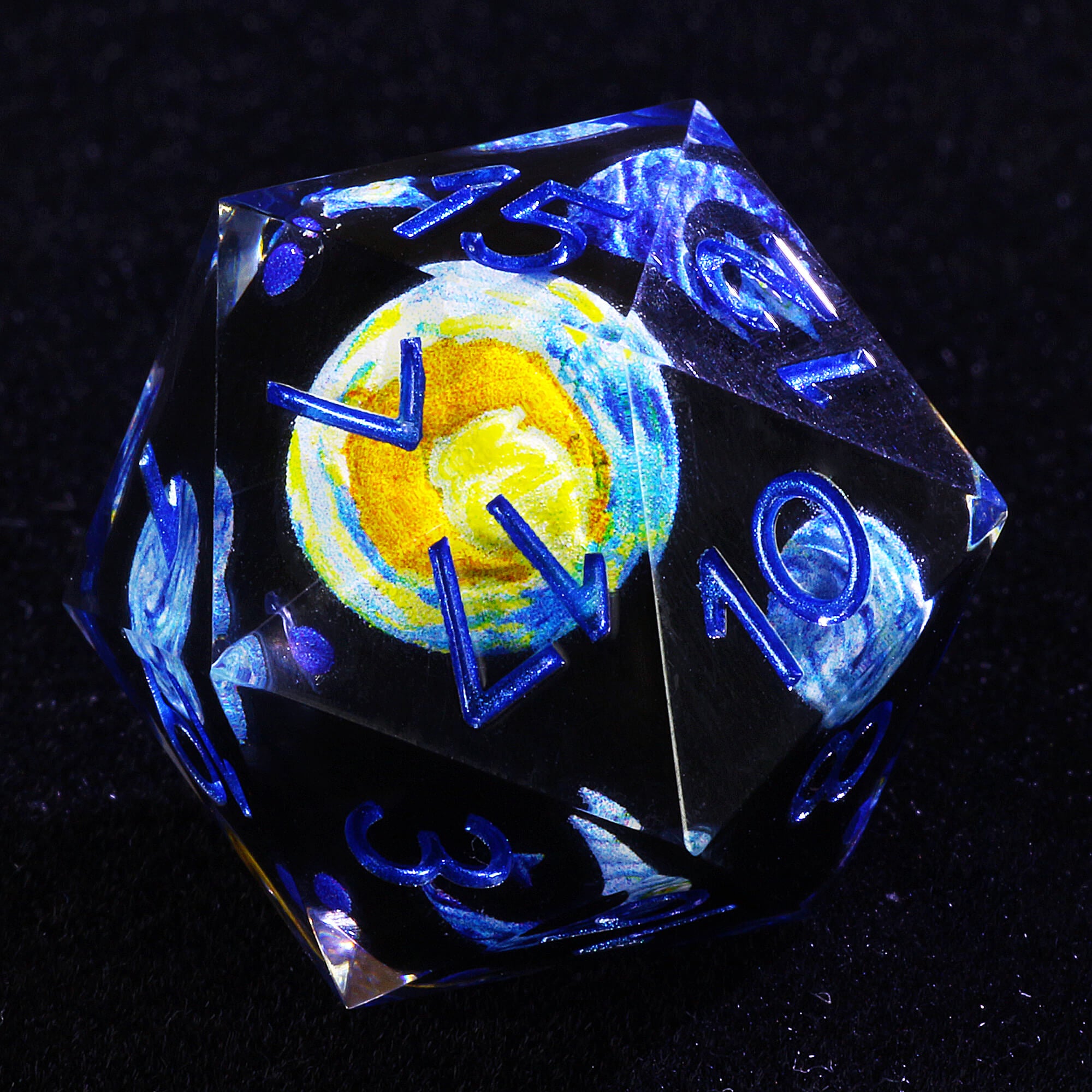 7 Piece Resin Polyhedral DD Dice Set the Starry Night-van Gogh Black - Dice of Dragons