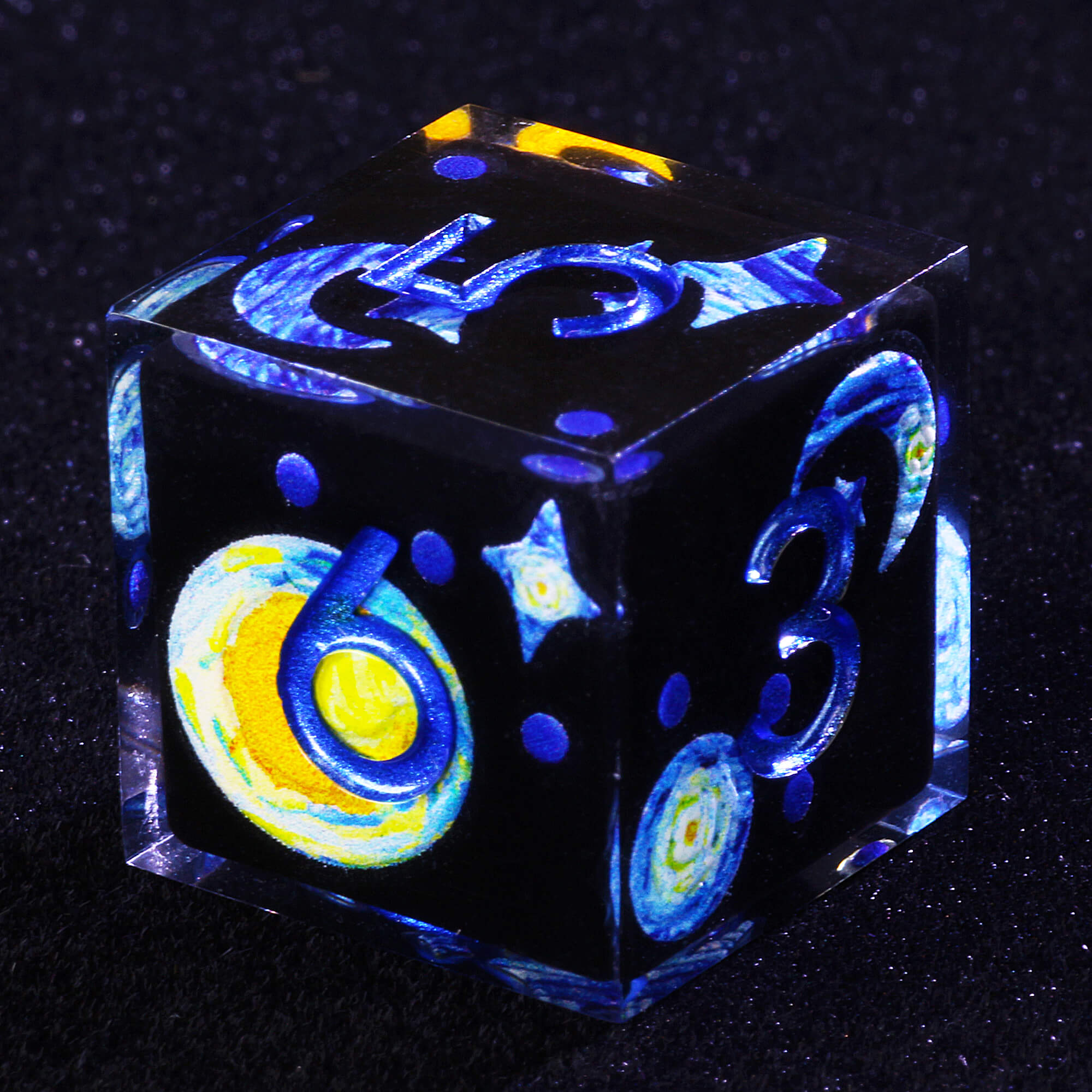 7 Piece Resin Polyhedral DD Dice Set the Starry Night-van Gogh Black - Dice of Dragons