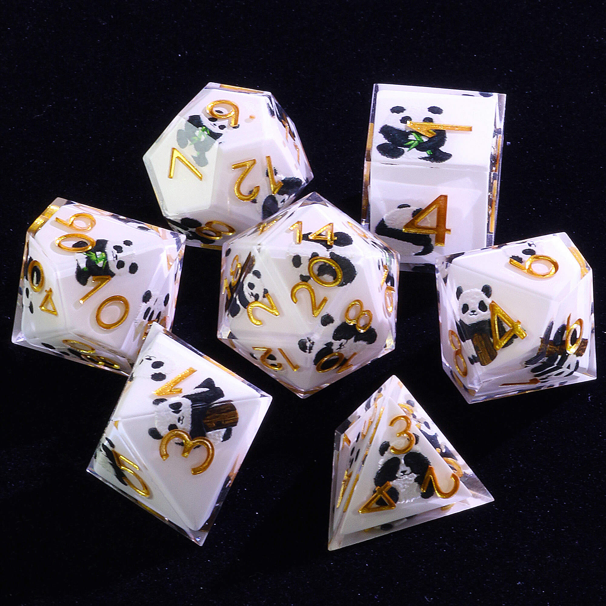 7 Piece Resin Polyhedral D&D Dice Set Panda Milk White - Dice of Dragons