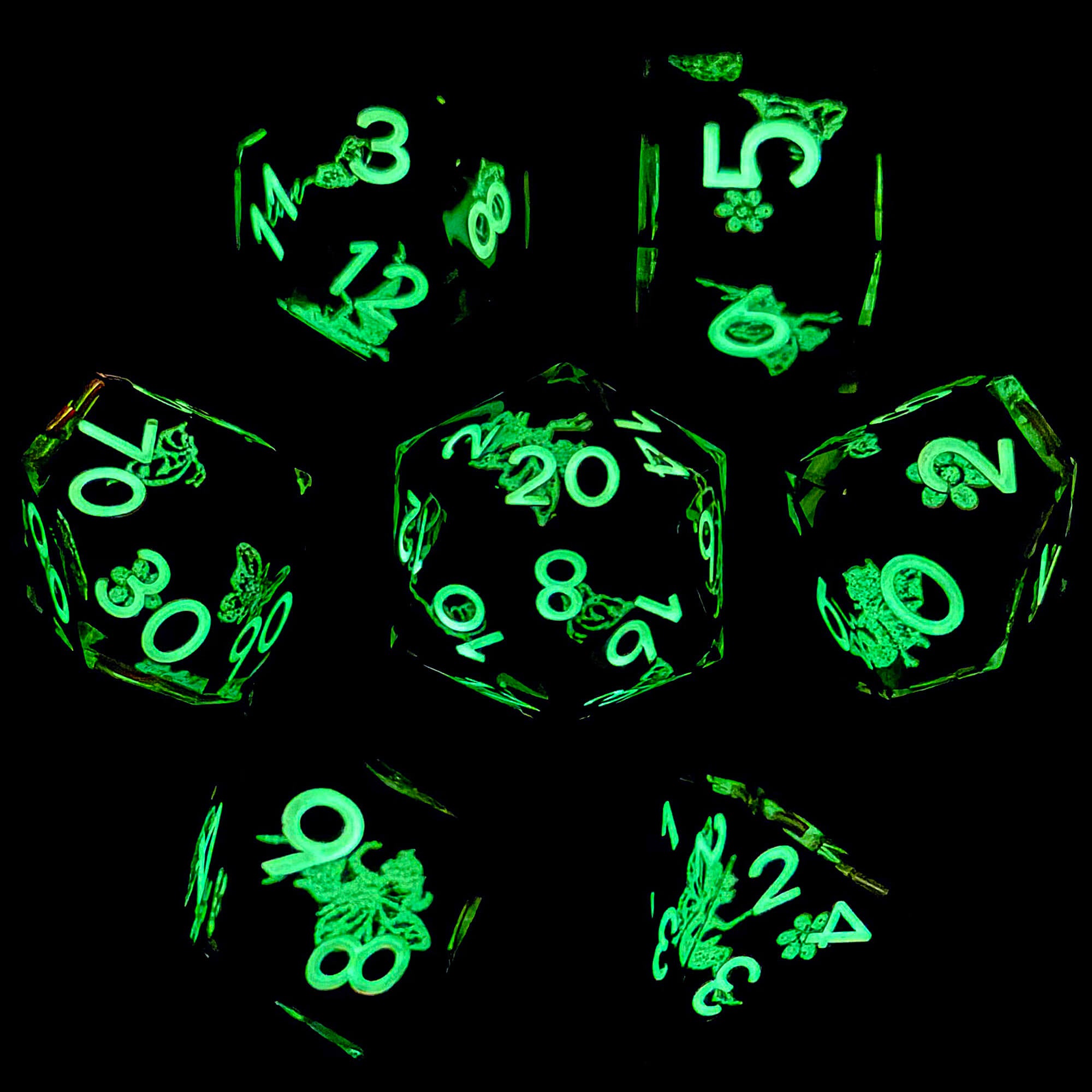 7 Piece Resin Polyhedral Dice Set DD Butterfly Luminous - Dice of Dragons