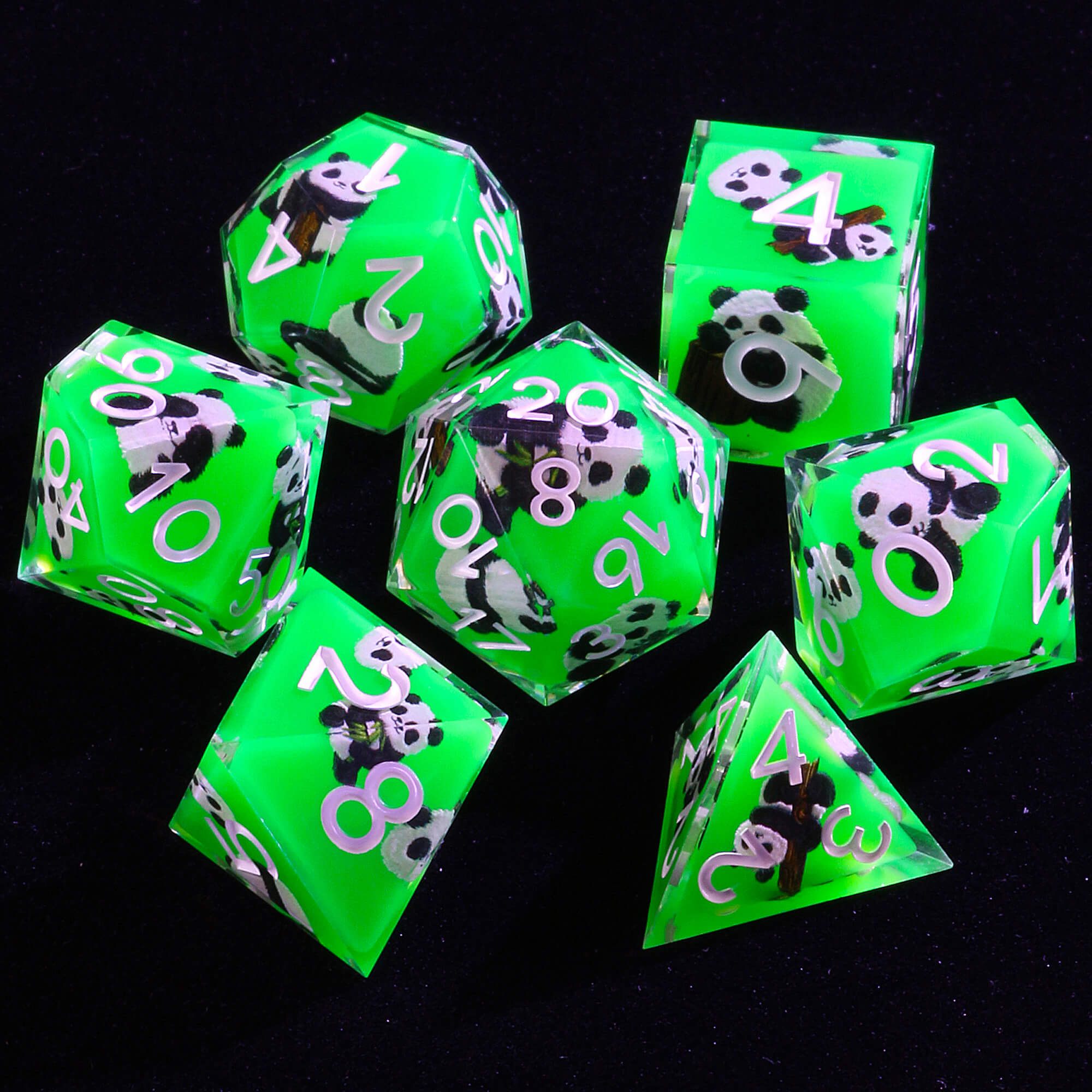 7 Piece Resin Polyhedral Dice Sets DD Panda Green - Dice of Dragons