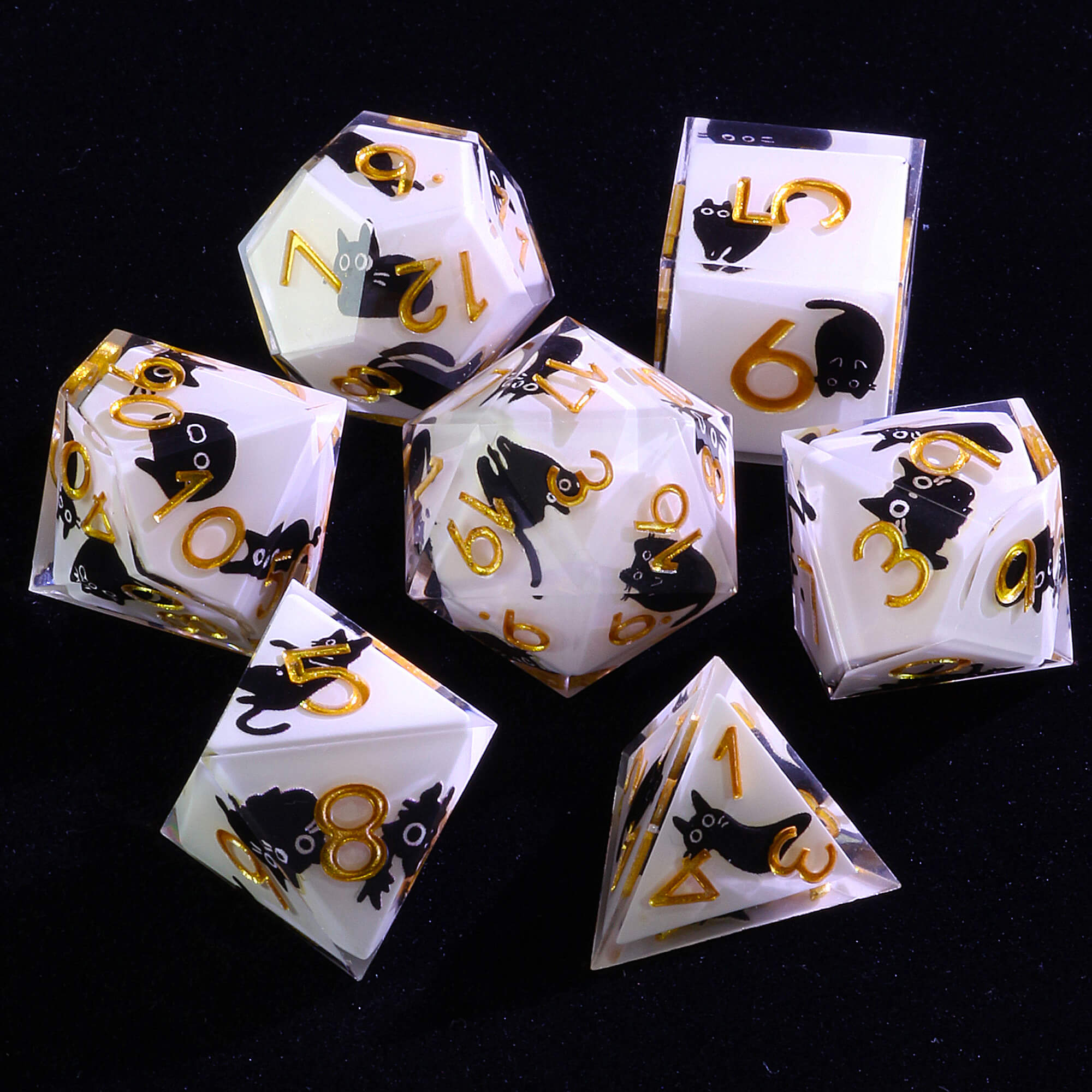 7 Piece Resin Polyhedral Dice Sets DnD Kitten Milk White - Dice of Dragons