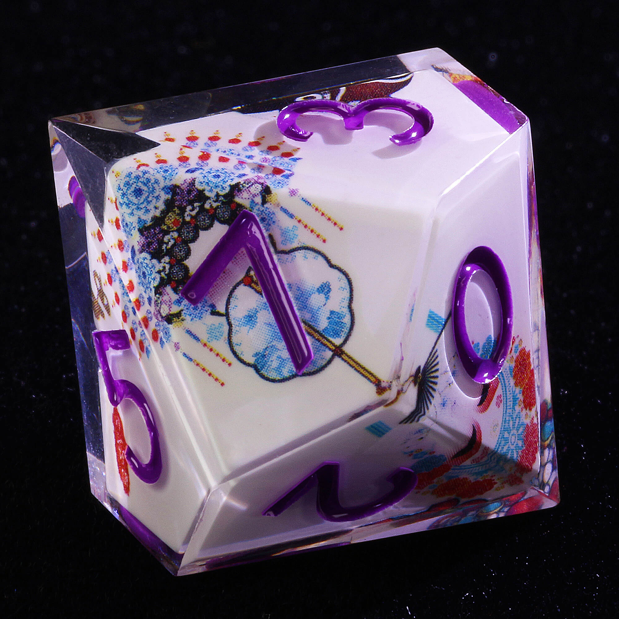 7 Piece Resin Polyhedral DnD Dice Set Peking Opera Purple Numbers - Dice of Dragons