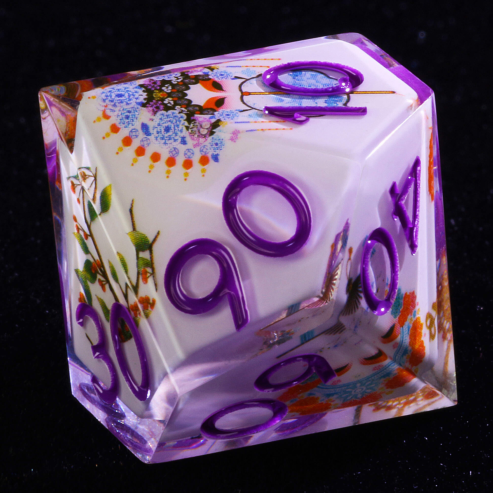 7 Piece Resin Polyhedral DnD Dice Set Peking Opera Purple Numbers - Dice of Dragons