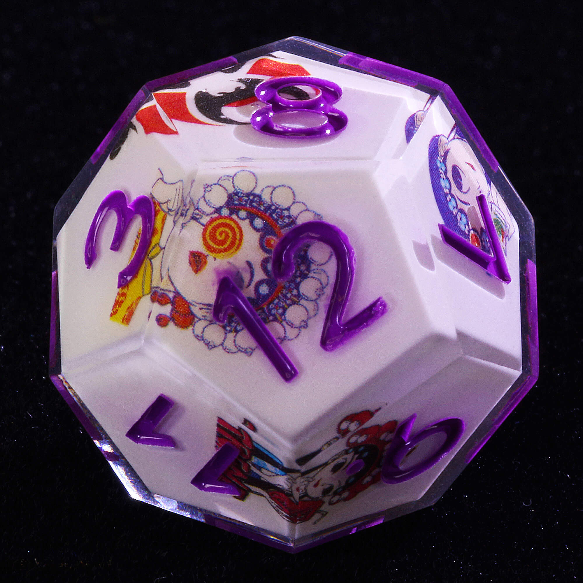 7 Piece Resin Polyhedral DnD Dice Set Peking Opera Purple Numbers - Dice of Dragons