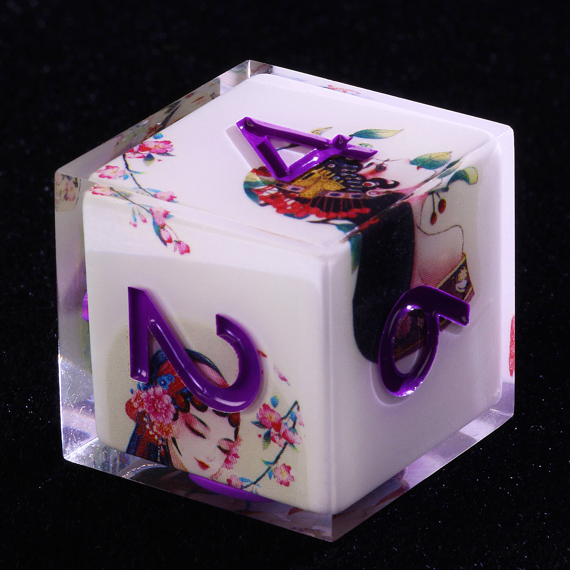 7 Piece Resin Polyhedral DnD Dice Set Peking Opera Purple Numbers - Dice of Dragons