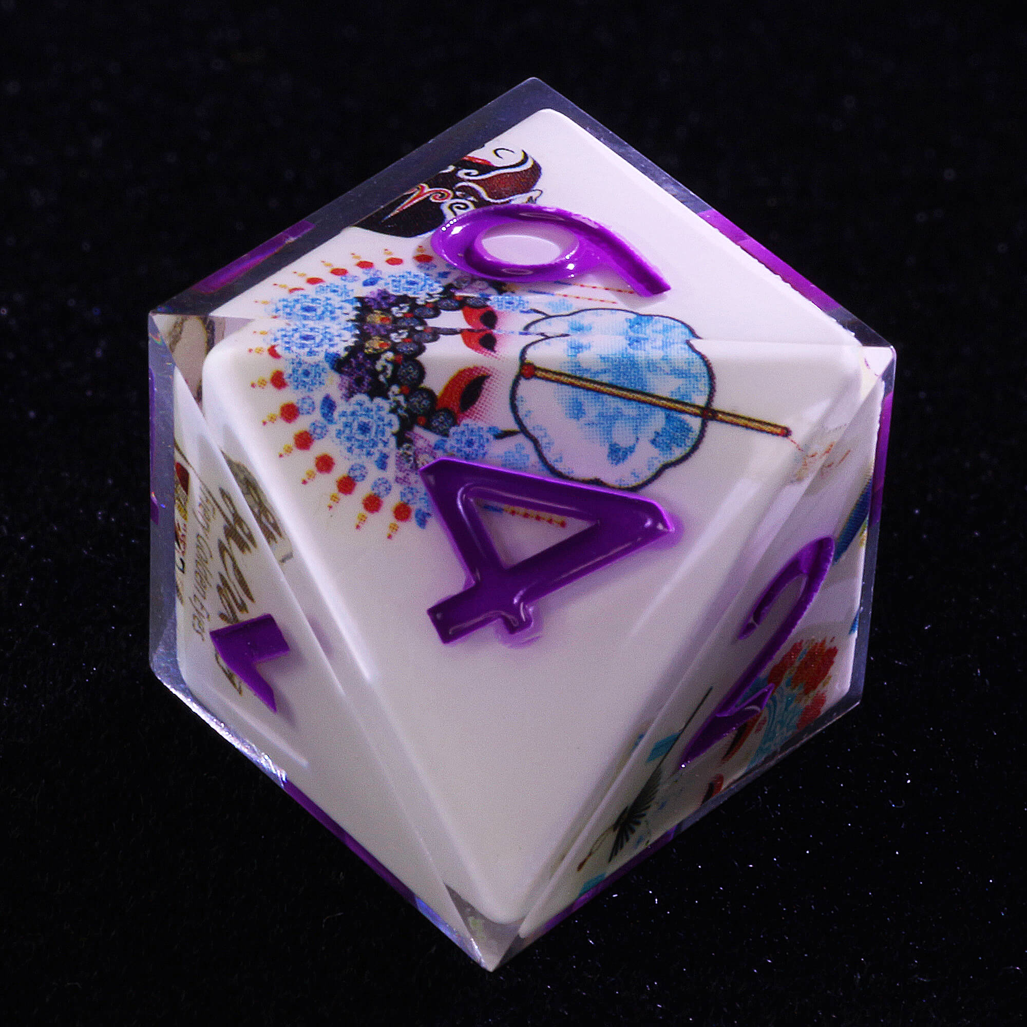 7 Piece Resin Polyhedral DnD Dice Set Peking Opera Purple Numbers - Dice of Dragons