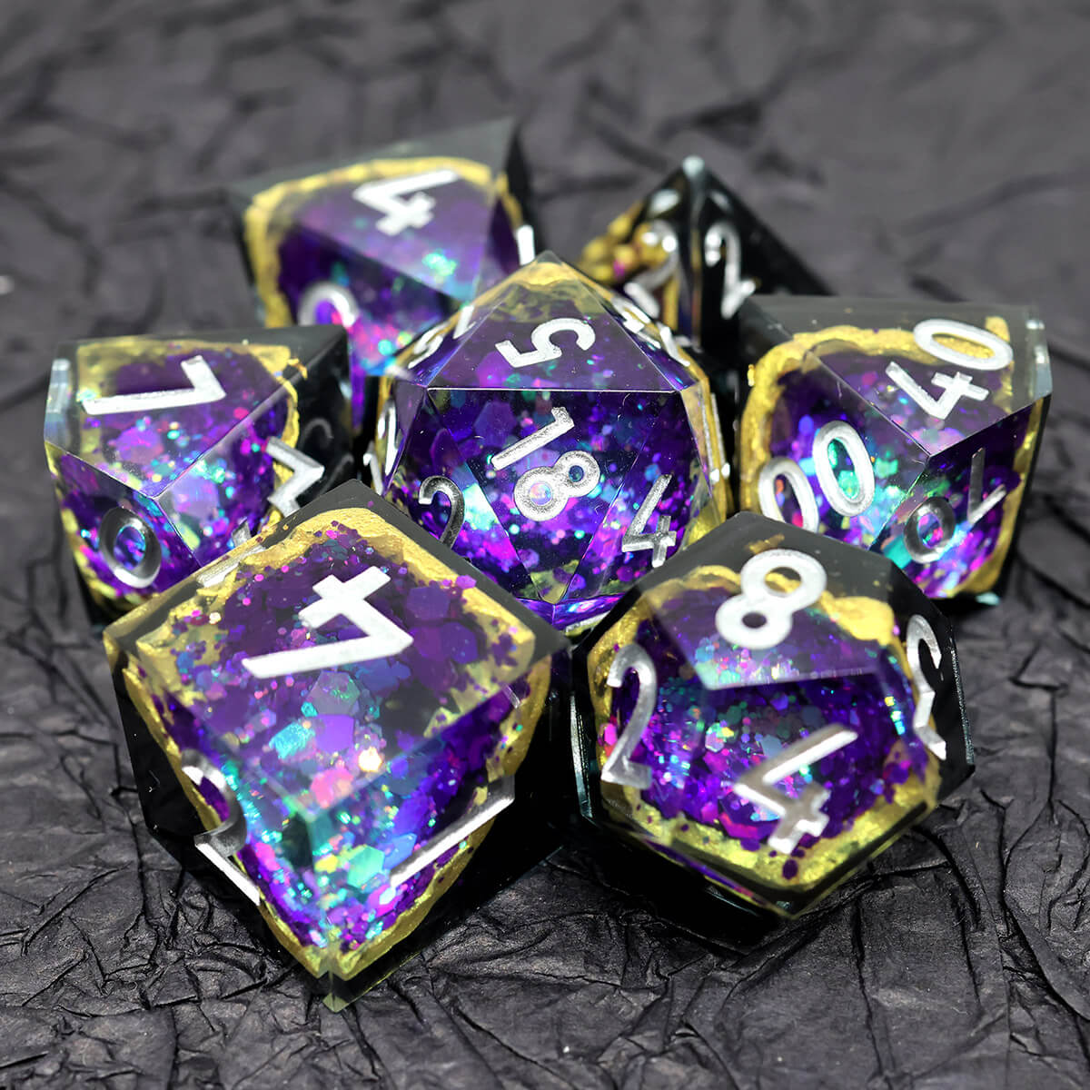 7-Piece Sharp Edge Blue Purple Geode Dice Set for DND - Dice of Dragons