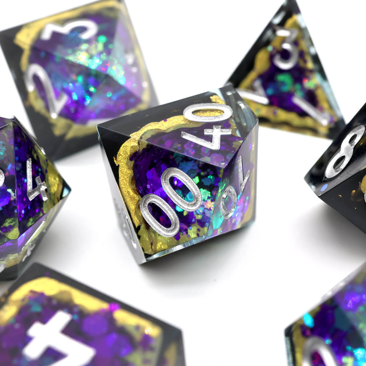 7-Piece Sharp Edge Blue Purple Geode Dice Set for DND - Dice of Dragons