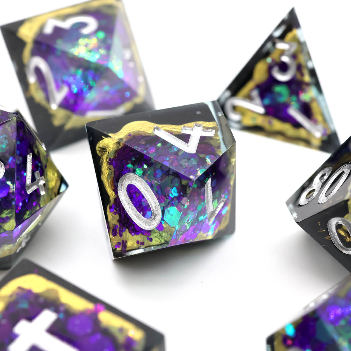 7-Piece Sharp Edge Blue Purple Geode Dice Set for DND - Dice of Dragons