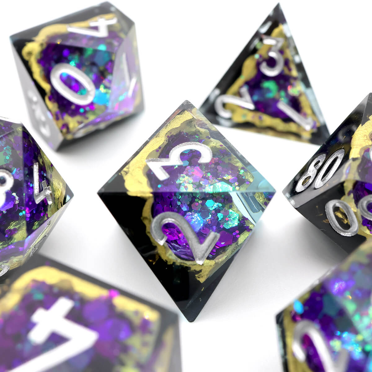 7-Piece Sharp Edge Blue Purple Geode Dice Set for DND - Dice of Dragons