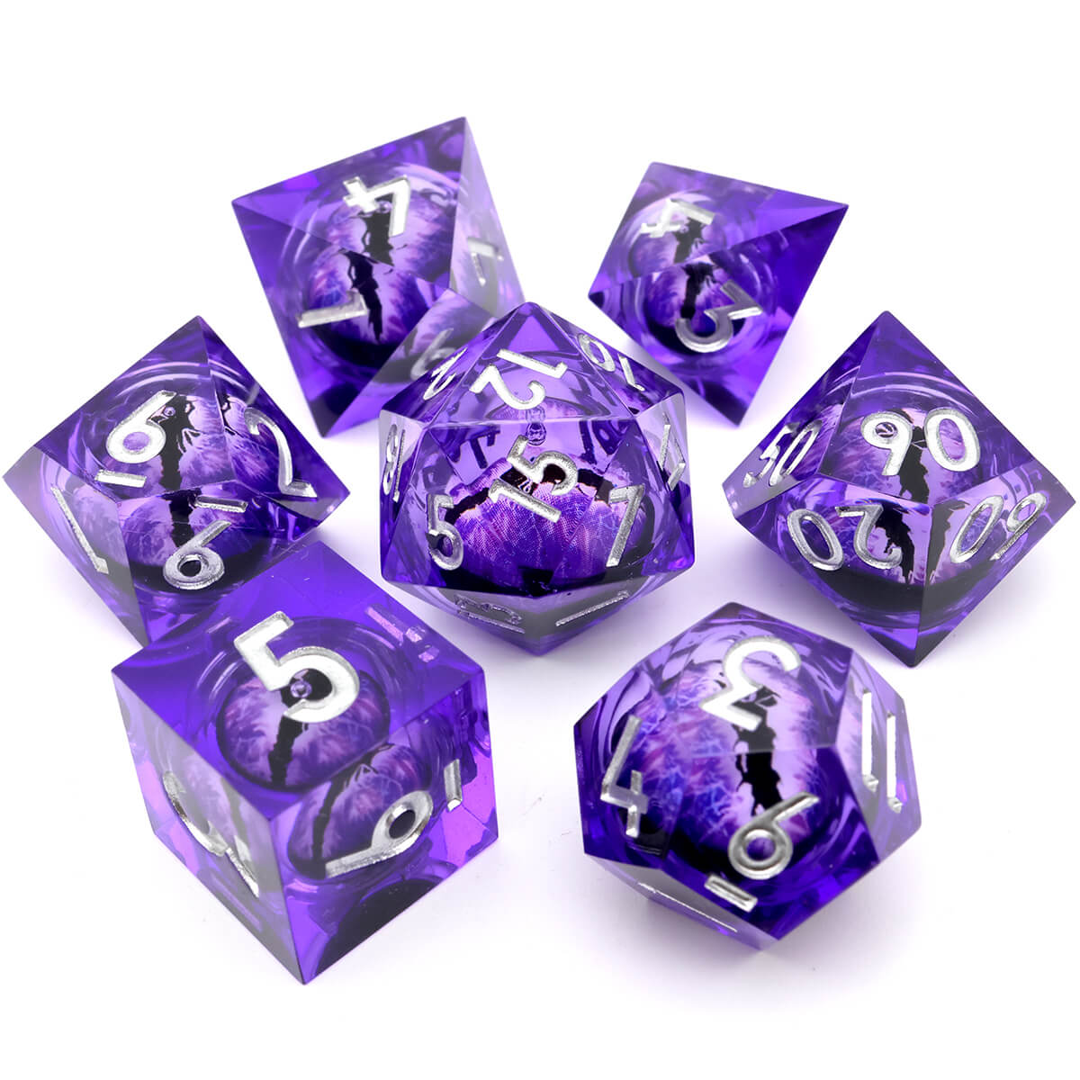 7-Piece Sharp Edge Dragon Eye DND Dice Set - Dice of Dragons