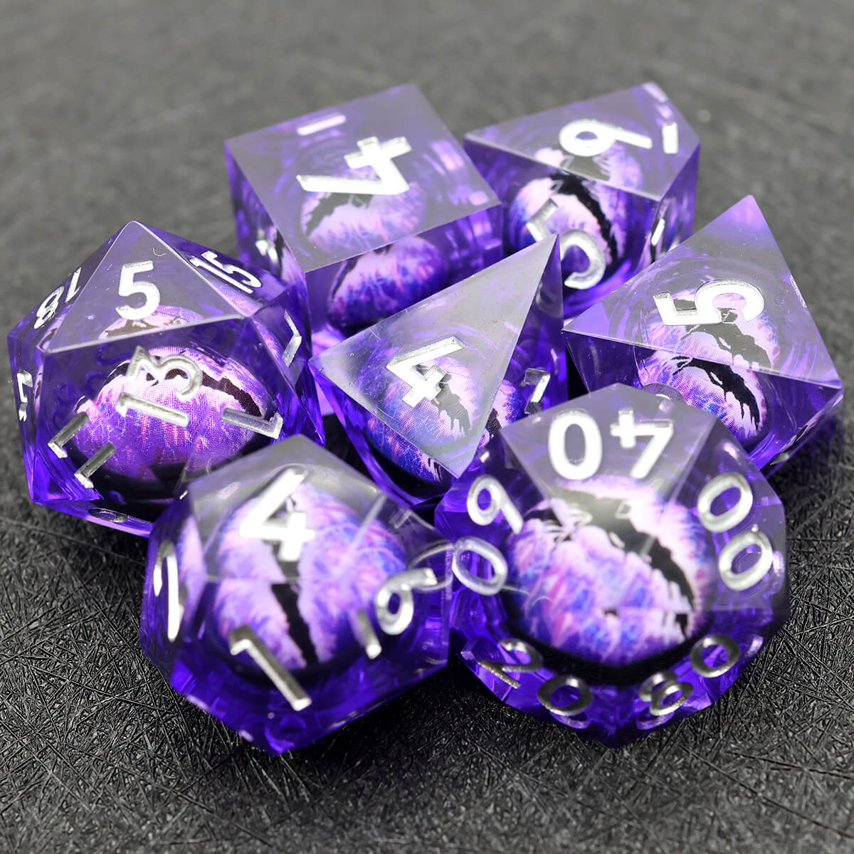 7-Piece Sharp Edge Dragon Eye DND Dice Set - Dice of Dragons