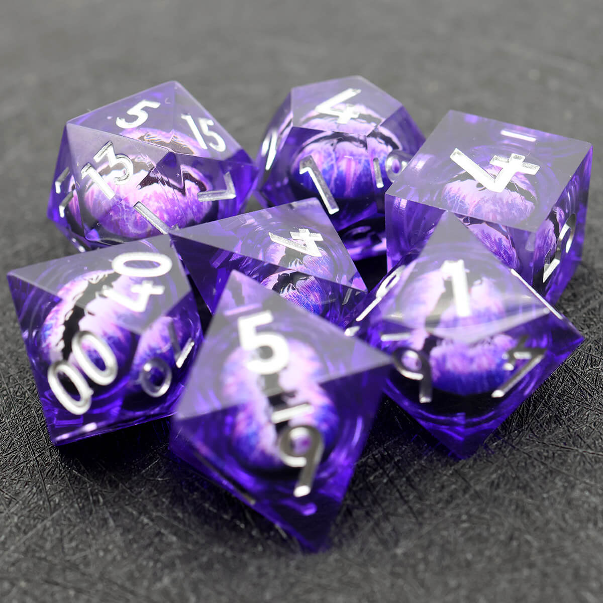 7-Piece Sharp Edge Dragon Eye DND Dice Set - Dice of Dragons