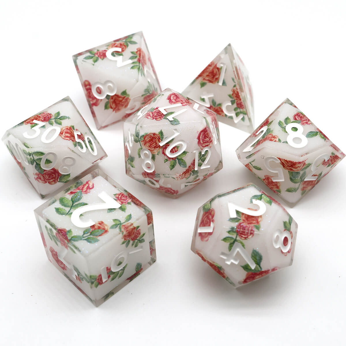 7-Piece Sharp Edge Layered Flower DND Dice Set - Dice of Dragons