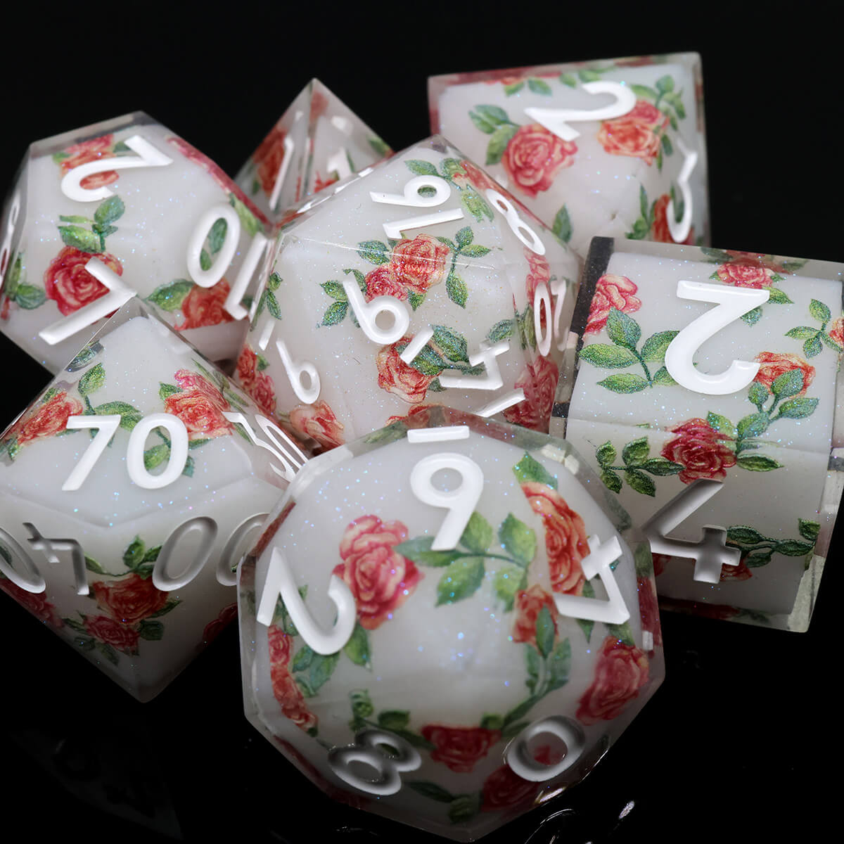 7-Piece Sharp Edge Layered Flower DND Dice Set - Dice of Dragons