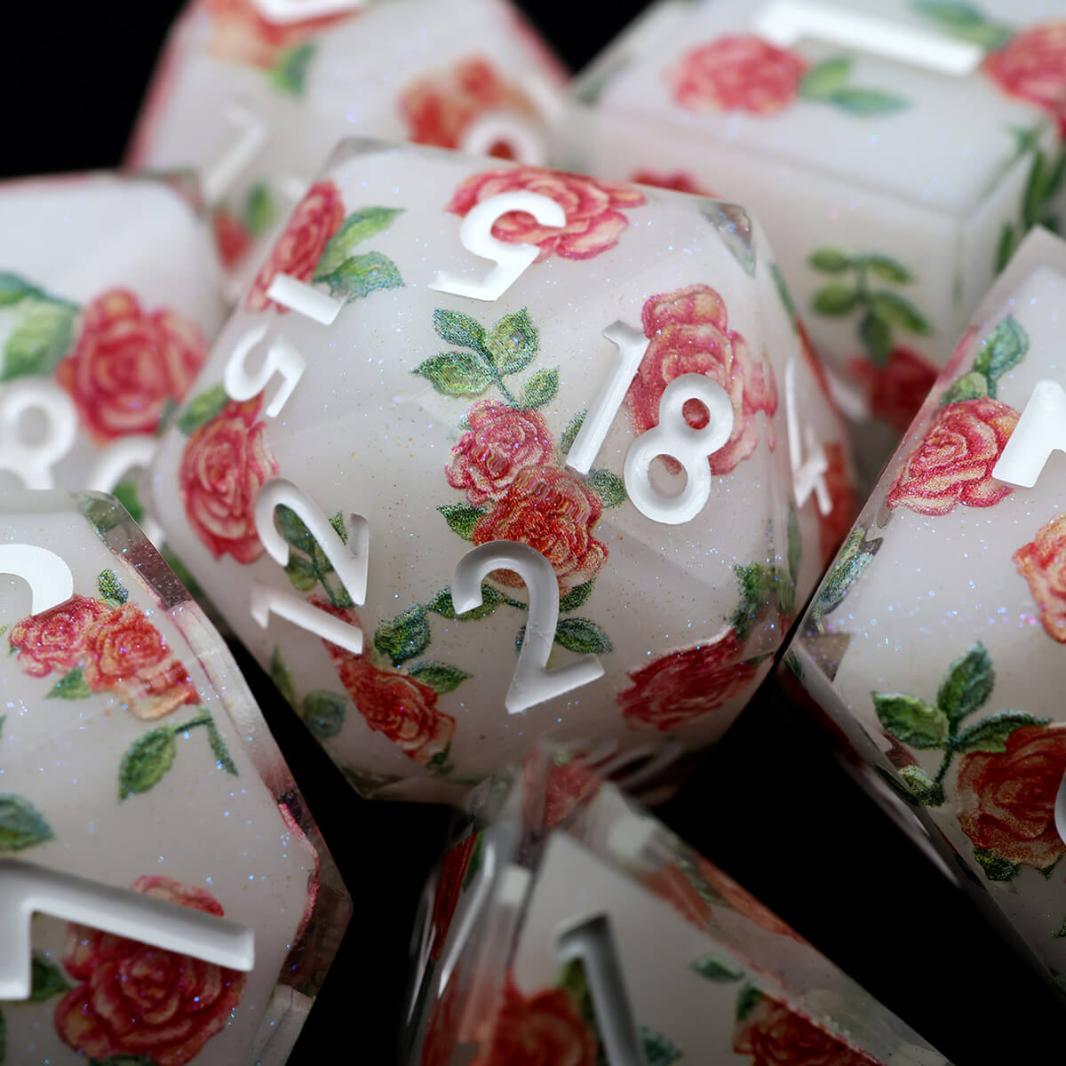 7-Piece Sharp Edge Layered Flower DND Dice Set - Dice of Dragons