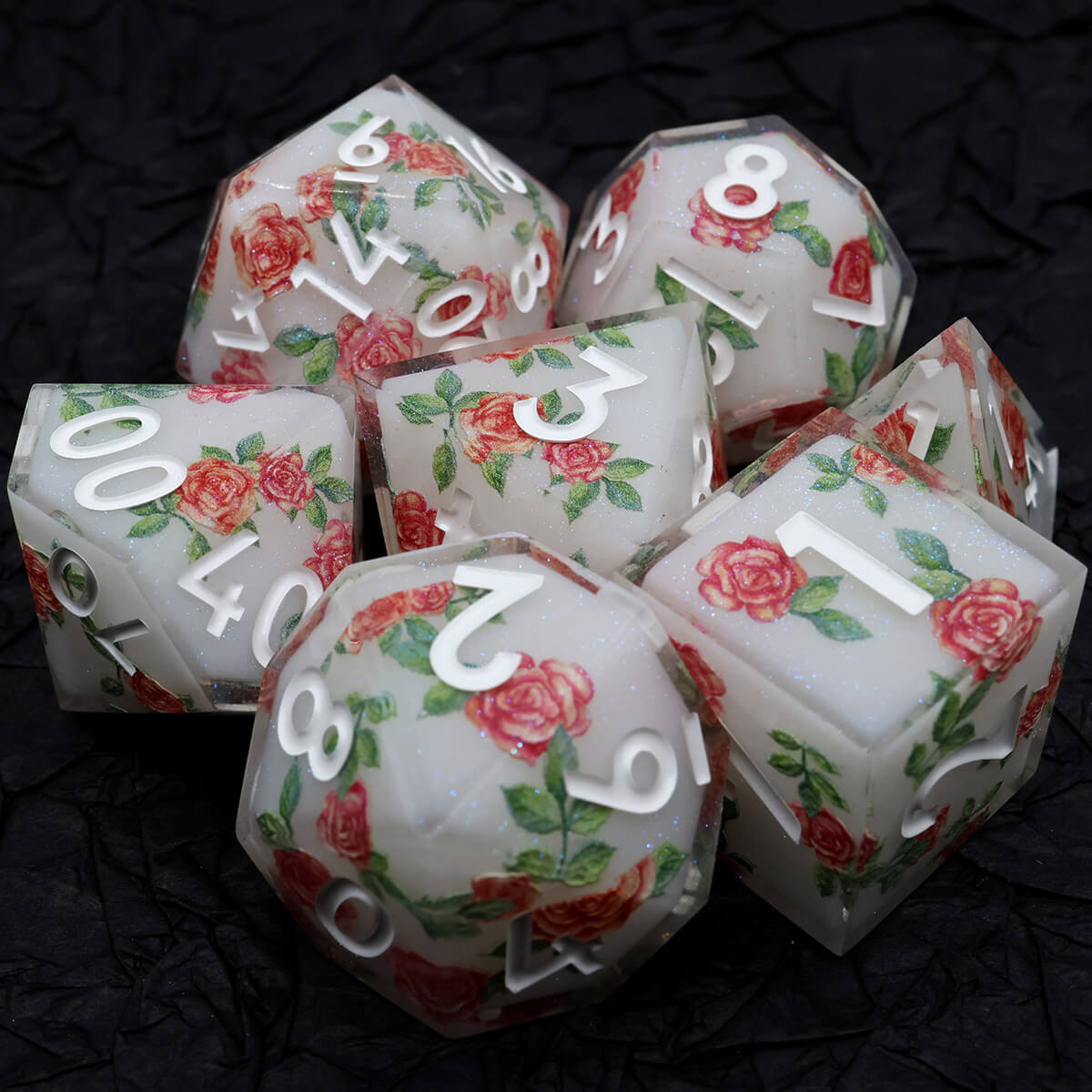 7-Piece Sharp Edge Layered Flower DND Dice Set - Dice of Dragons