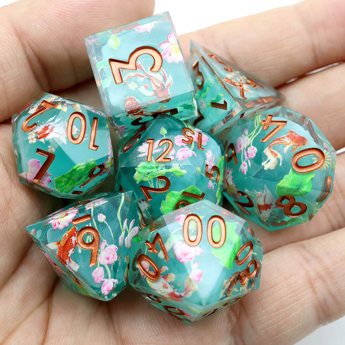 7-Piece Sharp Edge Layered Lotus Flower DND Dice Set - Dice of Dragons