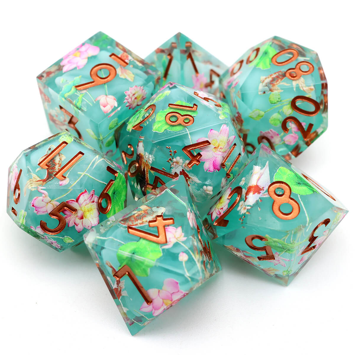 7-Piece Sharp Edge Layered Lotus Flower DND Dice Set - Dice of Dragons