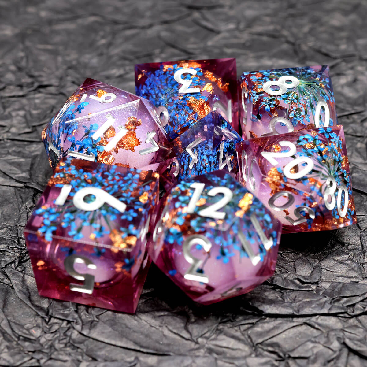 7-Piece Sharp Edge Liquid Core DND Dice Set - Dice of Dragons