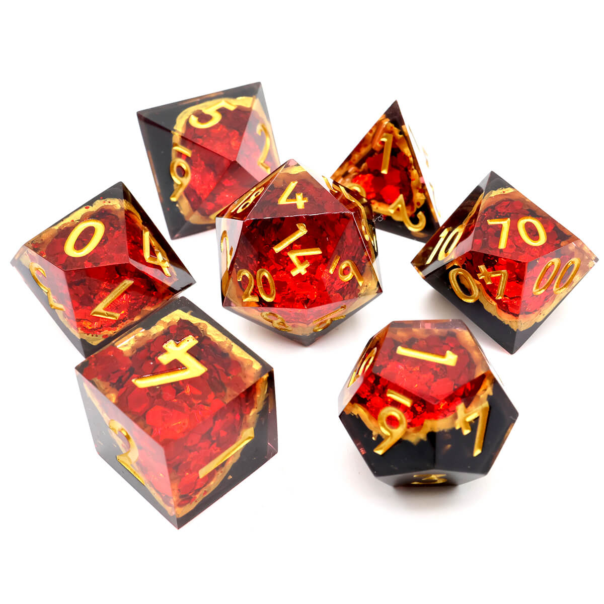 7-Piece Sharp Edge Red Geode DND Dice Set - Dice of Dragons