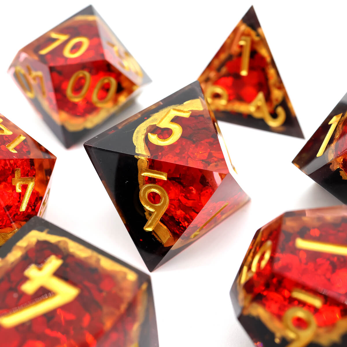 7-Piece Sharp Edge Red Geode DND Dice Set - Dice of Dragons