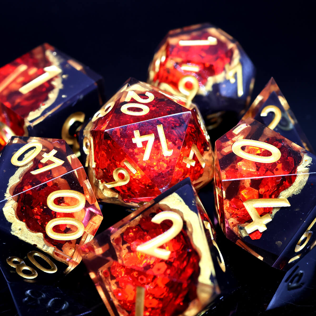 7-Piece Sharp Edge Red Geode DND Dice Set - Dice of Dragons