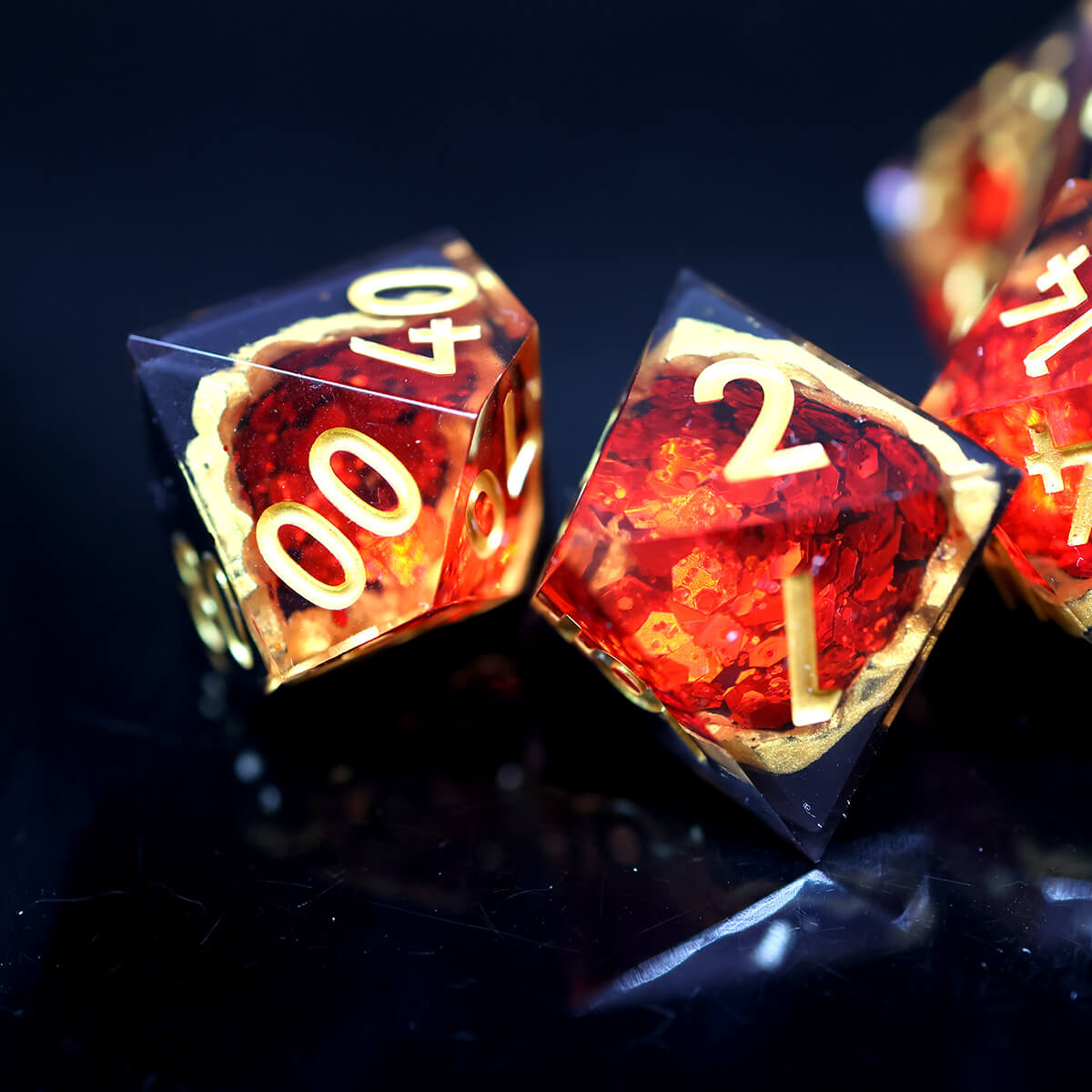 7-Piece Sharp Edge Red Geode DND Dice Set - Dice of Dragons