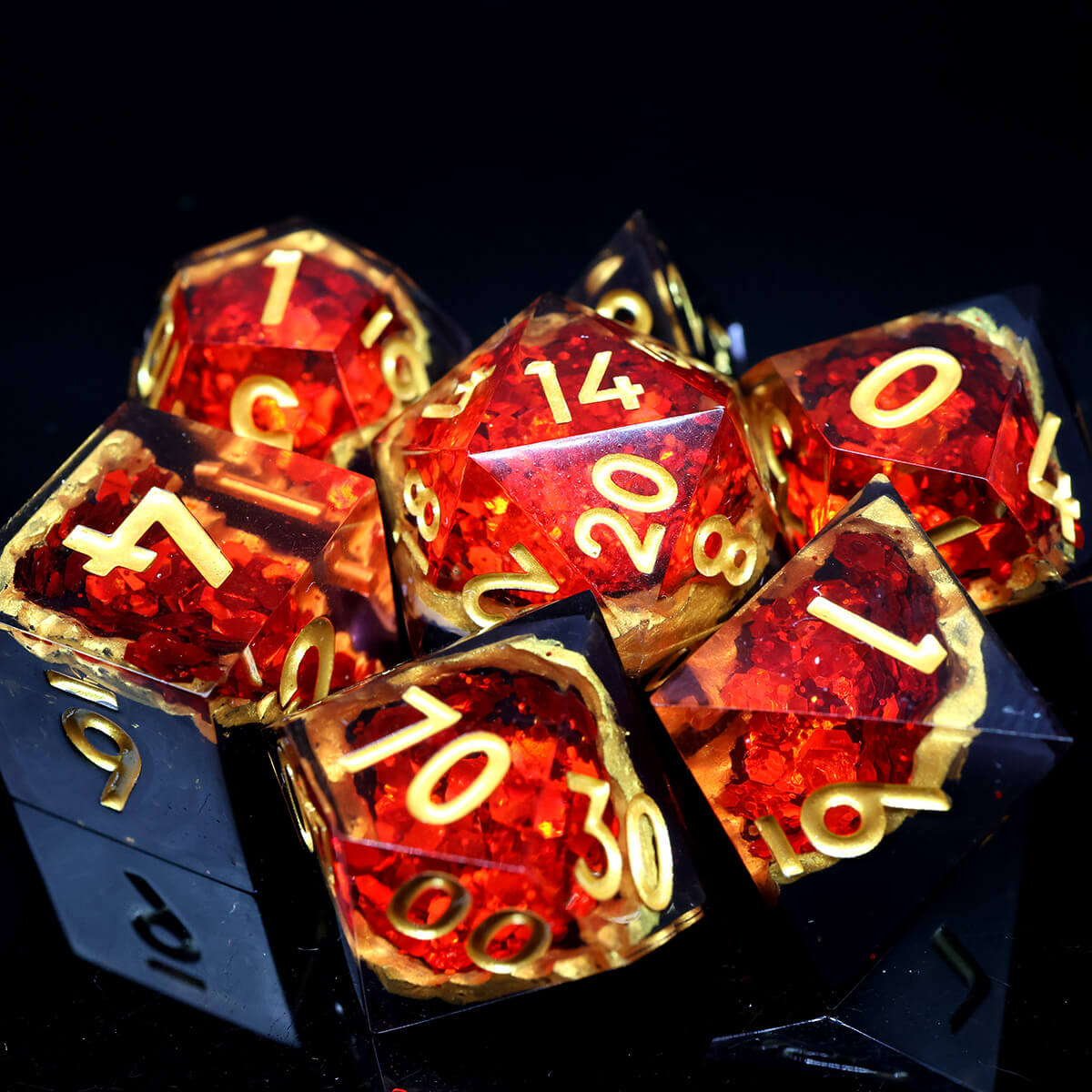 7-Piece Sharp Edge Red Geode DND Dice Set - Dice of Dragons