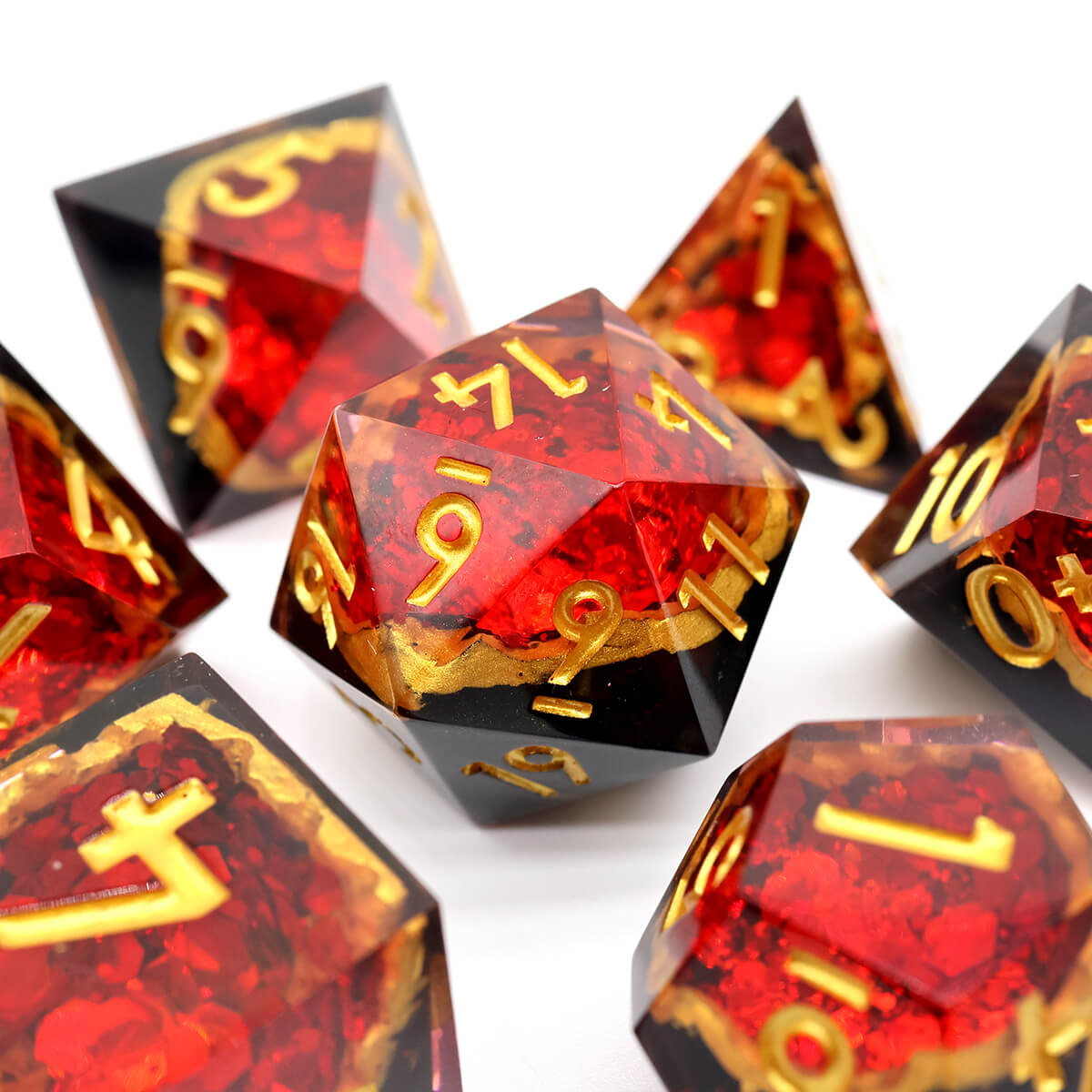 7-Piece Sharp Edge Red Geode DND Dice Set - Dice of Dragons