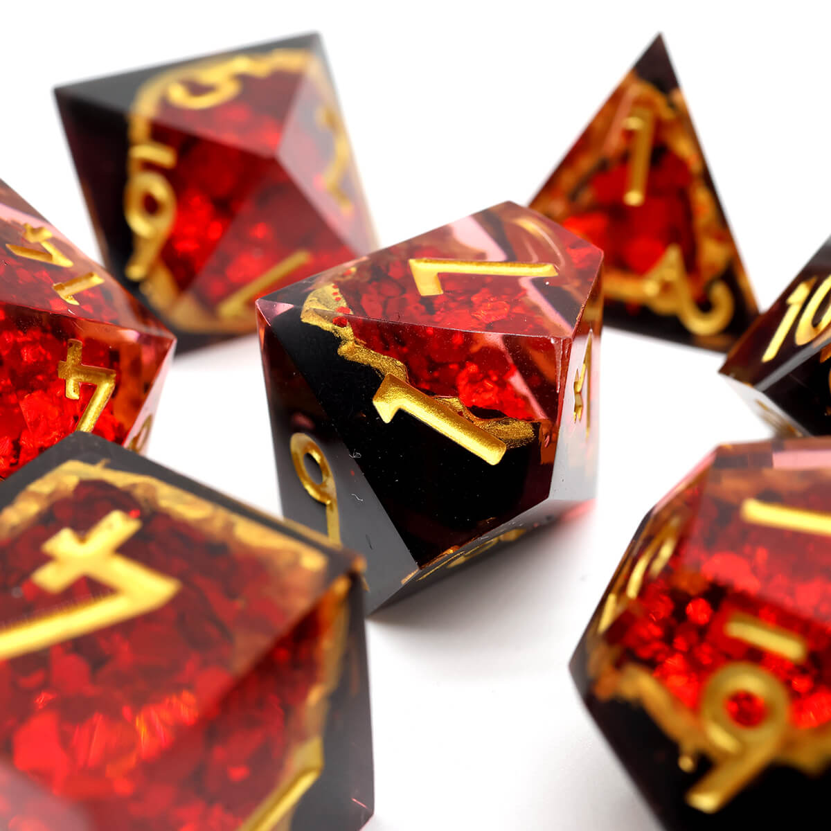 7-Piece Sharp Edge Red Geode DND Dice Set - Dice of Dragons