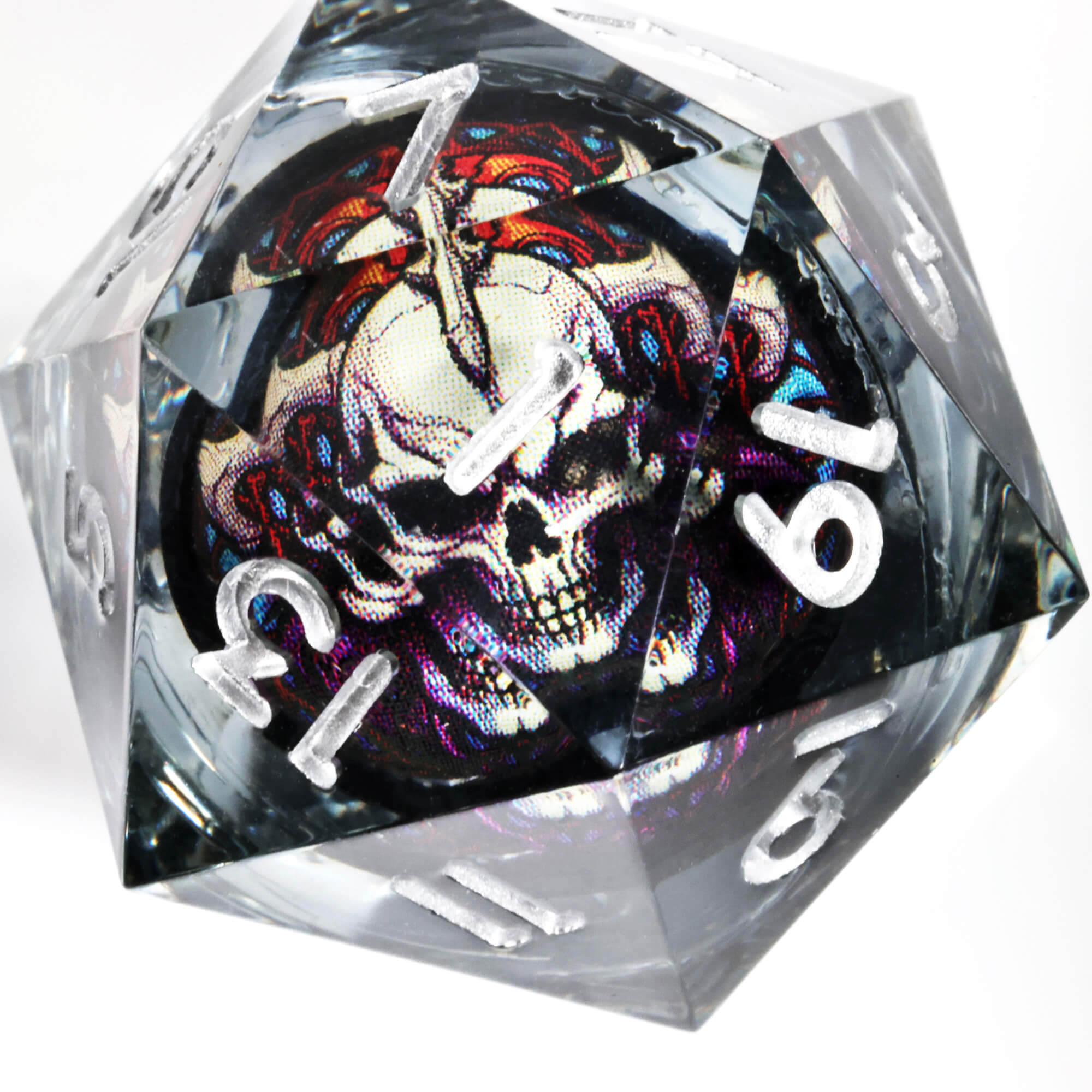 7 Pieces Resin Sharp Edged Polyhedral D&D Dice Set - Black Skull - Dice of Dragons