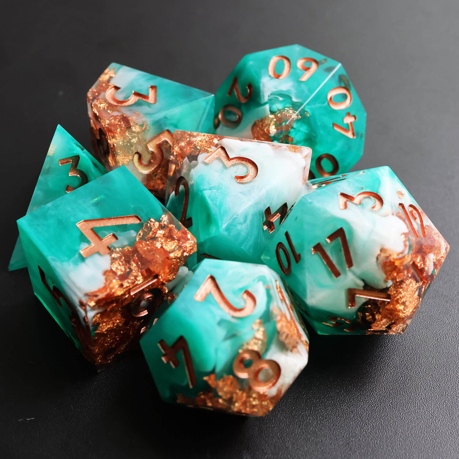 7 Pieces Resin Sharp Edged Polyhedral DnD Dice Set - Windstorm - Dice of Dragons