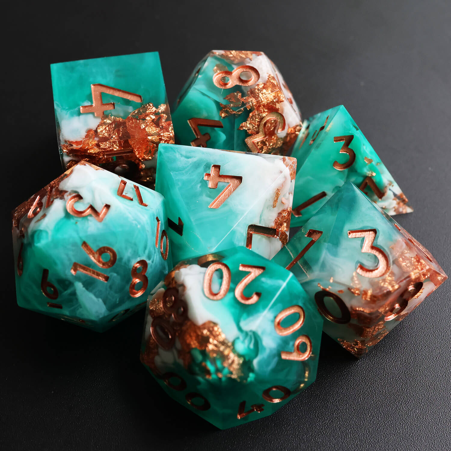 7 Pieces Resin Sharp Edged Polyhedral DnD Dice Set - Windstorm - Dice of Dragons