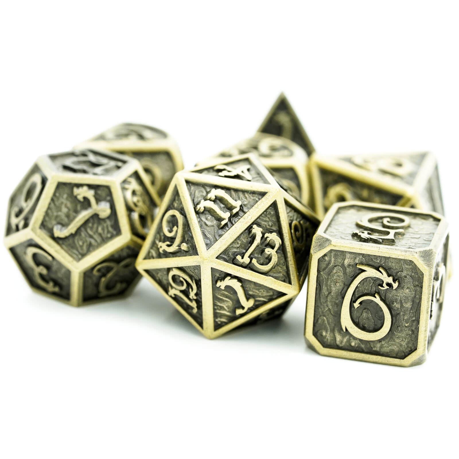 7 Polyhedral Clouds Dragon Metal Dice Sets DnD Bronze - Dice of Dragons