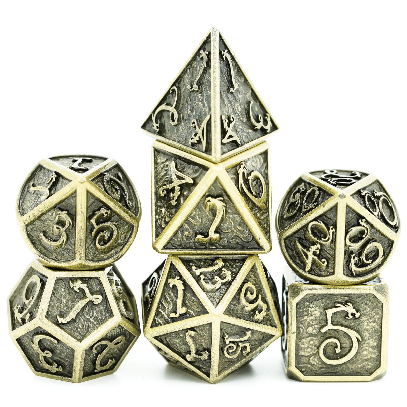 7 Polyhedral Clouds Dragon Metal Dice Sets DnD Bronze - Dice of Dragons