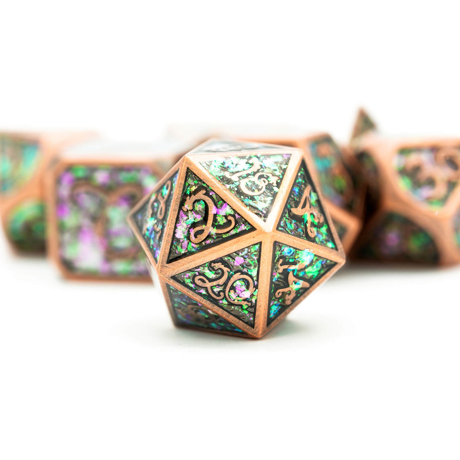 7 Polyhedral Clouds Dragon Metal D&D Dice Set Red Copper - Dice of Dragons